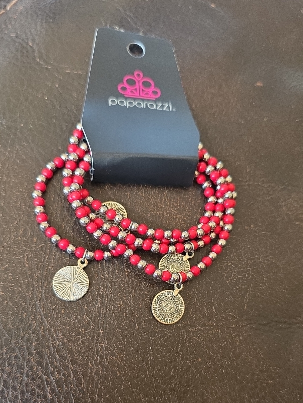 Paparazzi Bold Red Beaded Coin Bracelet Set